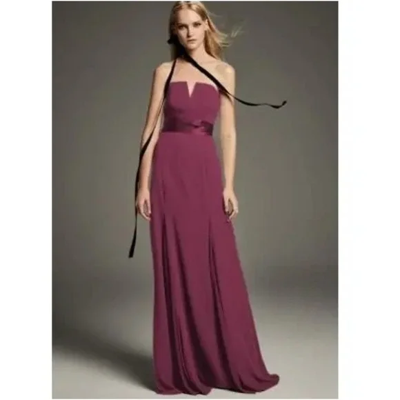 White by Vera Wang | Dresses | Vera Wang White Vwire Crepe Mermaid Sash Bridesmaid  Dress In Wine Size 2 | Poshmark